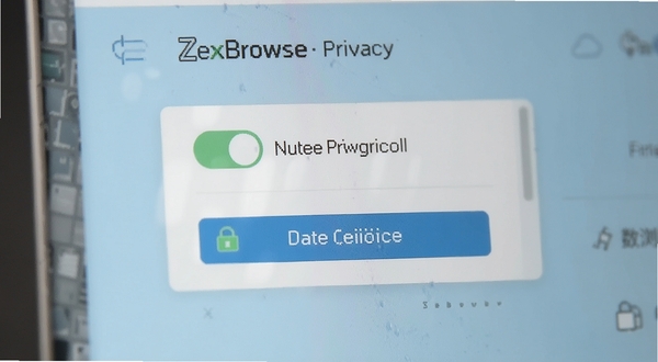 ZexBrowse隐私设置页面特写,画面展示无痕浏览开关与数据清理按钮,风格为扁平化UI设计,背景淡蓝,突出安全干净的氛围