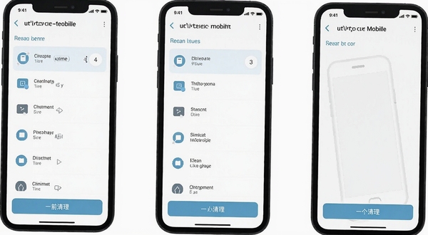 Klean Mobile �ֻ��ظ��ļ�ɨ����棬չʾ����Ա��б���һ��������ť�����ǳɫ UI ���