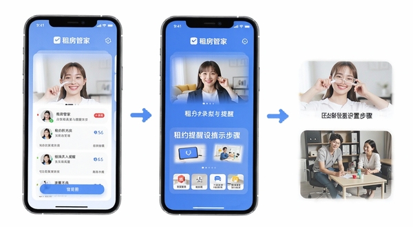 租房管家移动端租约录入与提醒设置操作步骤示意图