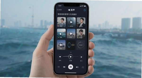 涛声应用界面展示智能曲库管理与无损播放功能的手机截图