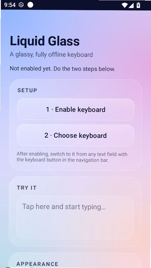 Liquid Glass Keyboard(液态玻璃键盘)运行截图