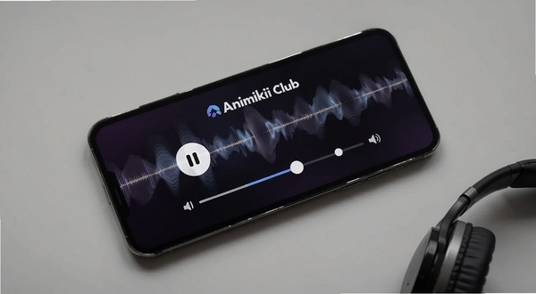 ��������Ϊһ����ŵ������ֻ�����Ļ����ʾ Animikii Club �Ĳ��ſ��ƽ��棬����������ͣ��ť���������飬����Ϊ��ɫ���䲢���������������������������½Ƿ���һ��������Ϊ��׺�������Χ��������
