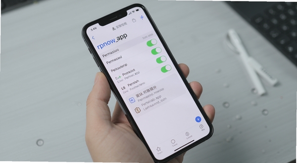 展示 rpnow_app 在手机上的安装权限设置界面示意,画面为手持手机的特写,屏幕显示权限开关列表与存储空间提示,背景为简洁的浅灰桌面,整体风格写实清晰,突出安装避坑与权限管理场景
