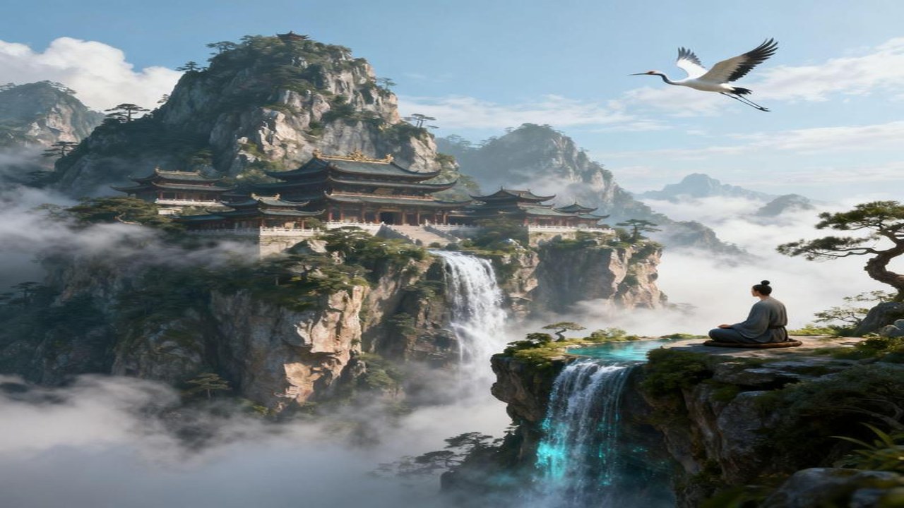 灵域修仙主角王平修炼场景插画