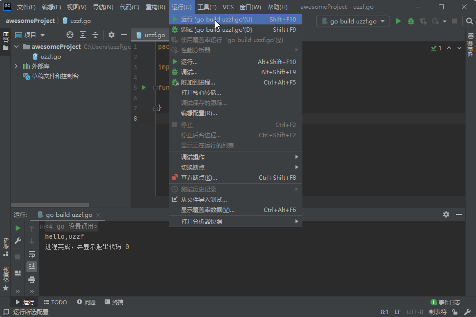 JetBrains GoLand 2020中文版运行截图