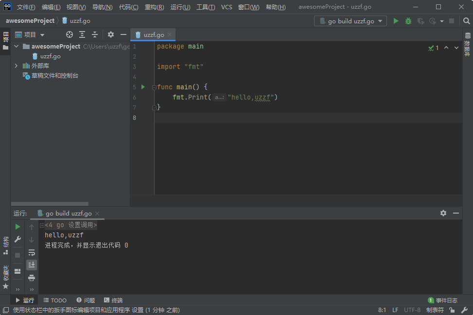 JetBrains GoLand 2020中文版运行截图