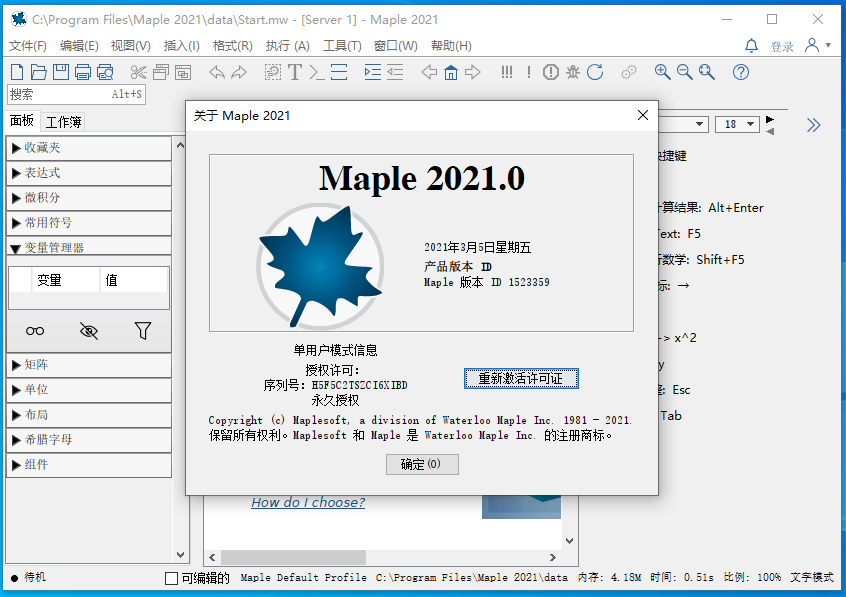 Maplesoft Maple运行截图