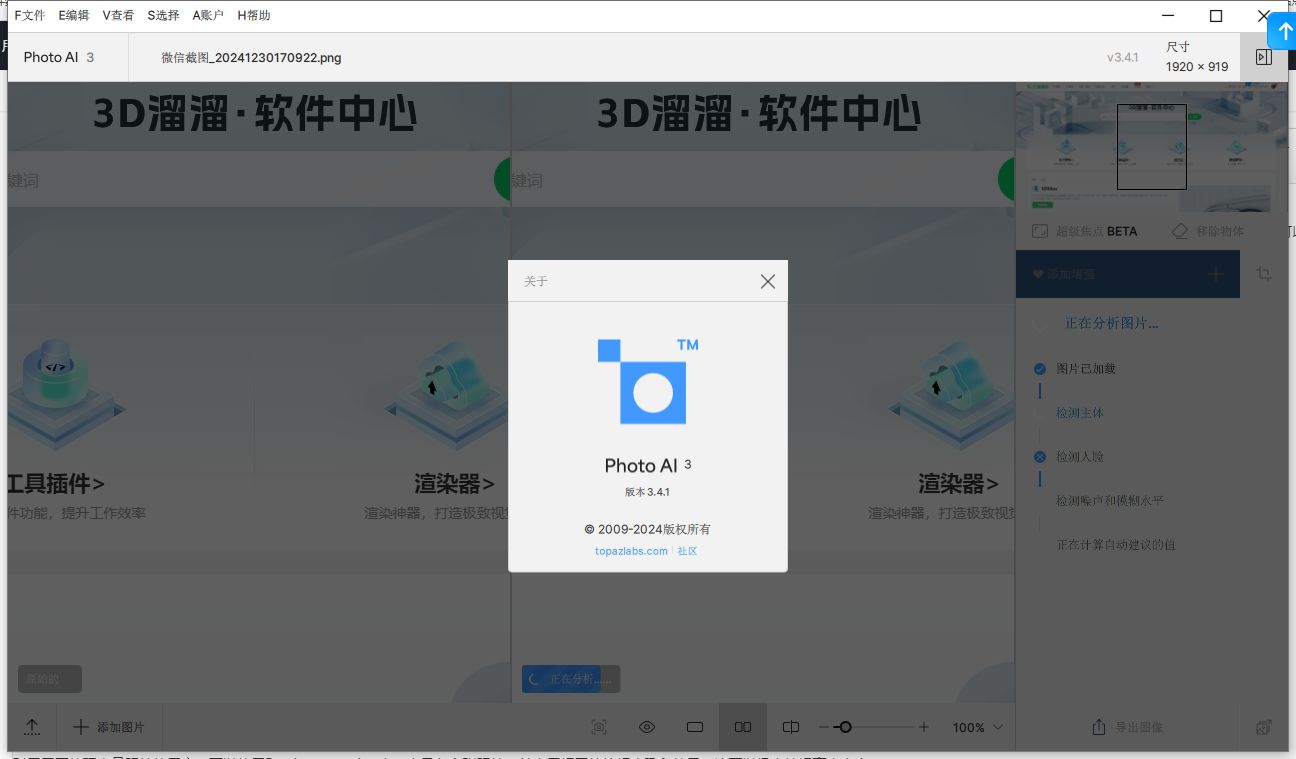 Topaz Photo AI 3.4.1汉化绿色版运行截图