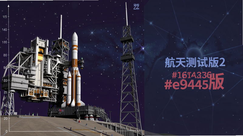 航天模拟器2(测试版)预览图, 画面主体为火箭发射台和星空背景, 左侧坐标, 右侧背景, 配色方案 #1a1a2e #16213e #0f3460 #e94560
