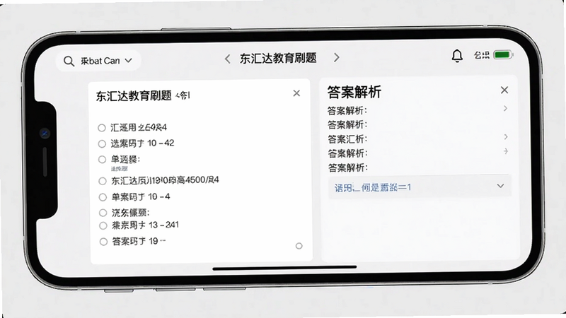 东汇达教育刷题界面截图,显示单选题答题卡与答案解析区域,手机横屏模式,背景为浅灰色,突出文字清晰度