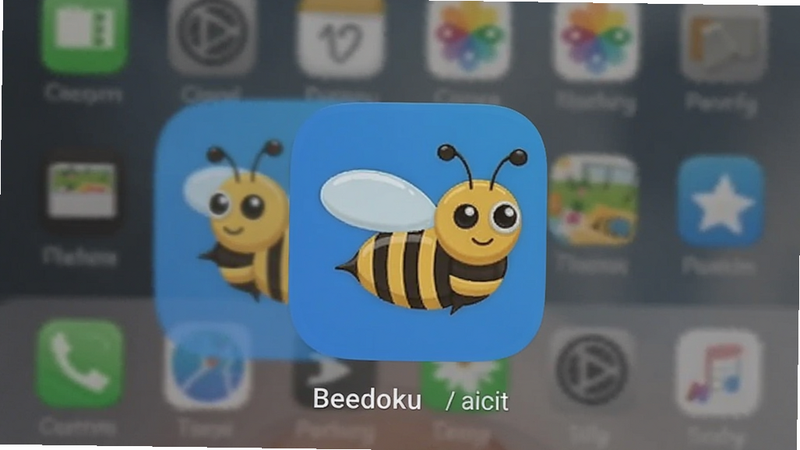 Beedoku安装完成后的手机桌面图标截图,图标为蜜蜂图案,蓝色背景,适配Boogu模型生成