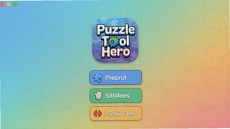 一张展示Puzzle Tool Hero主界面的截图,背景是柔和的渐变色,中央显示软件图标和功能按钮列表,画面清晰明亮,适配Boogu模型生成。 alt=