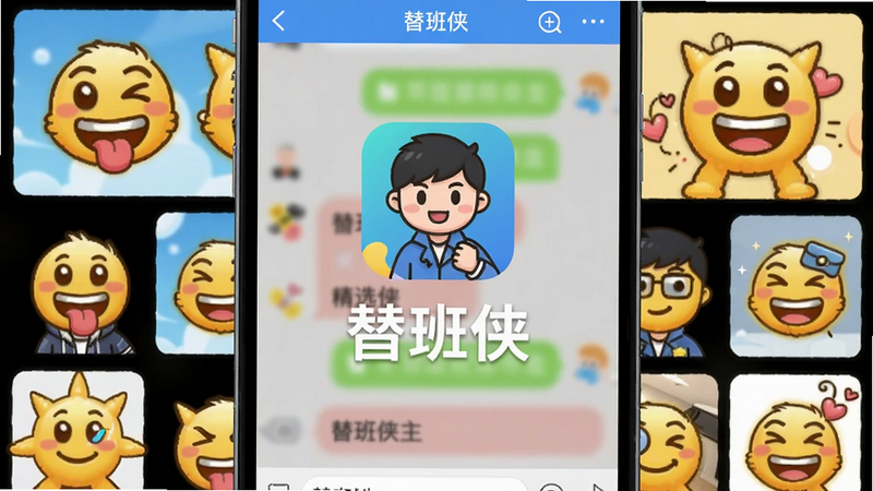 替班侠主界面预览,背景为手机屏幕截图,主体为替班侠App启动界面,中心显示软件Logo和