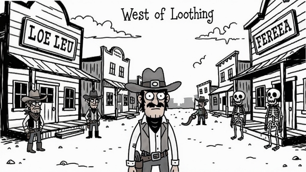 West of Loathing ��Ϸ���棬����վ������С���ͷ���������ֻ�ڰ׷������ţ�к�����NPC���й䣬��Ĭ�ĵ���Χ
