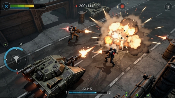 压力过载Pressure Overdrive 俯视角射击 战斗场景 战车 压力槽 敌人 爆炸特效 2560x1440 游戏截图