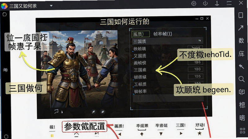 三国又如何运行设置界面截图,展示画质和帧率选项,模拟器参数配置,图片带标注说明,适合教程用途。