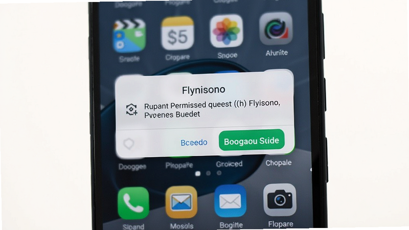 Flyinsono安装过程截图,显示权限请求对话框,背景为手机主屏幕,界面清晰明亮,适配Boogu模型生成