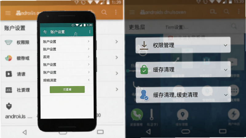 筷子生活用户操作教程示意图,手机屏幕展示账户设置、权限管理、缓存清理等步骤,背景有安卓系统设置界面元素,画面清晰简洁,适合新手理解。