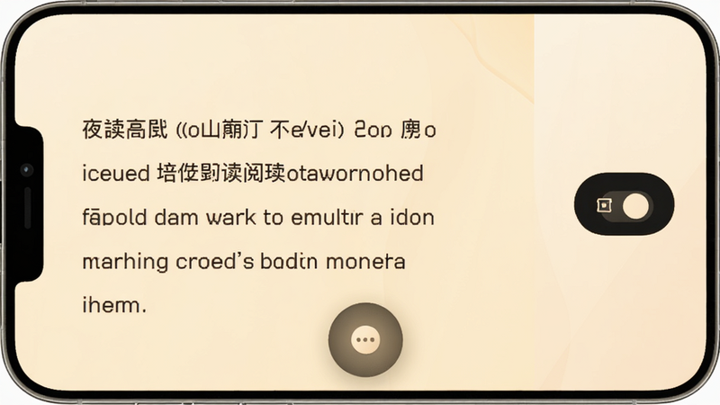 阅读亭的阅读界面,左侧显示柔和米黄色背景,文字清晰排版整齐,右侧有夜间模式切换按钮,手机屏幕底部有悬浮球,整体色调温暖舒适
