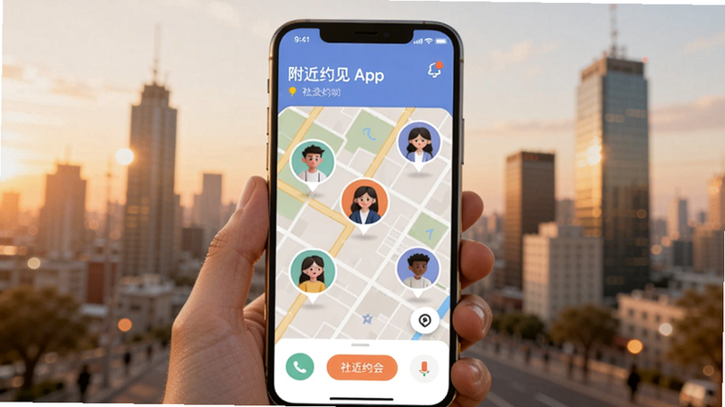 ��������չʾһ���ֻ���Ļ����Ļ����ʾ����Լ��App�������棬��ͼ��ɢ���Ŷ���û�ͷ�����ݣ�������ģ���ĳ�������ߣ�����ɫ����ů������ͻ���罻Լ���Χ������Booguģ�����ɡ�