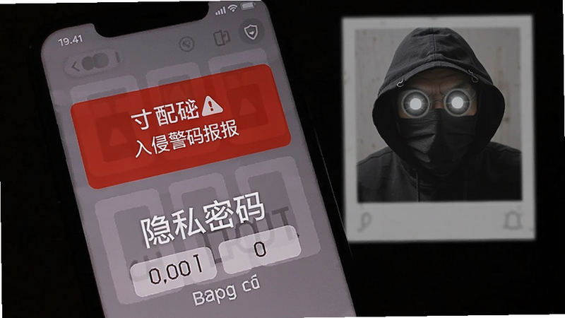 隐私空间虚假密码与入侵警报功能,手机屏幕上显示密码输入错误后的警告提示,同时背景有偷拍者照片缩略图,画面紧张刺激,突出安全防护,适合Boogu模型生成