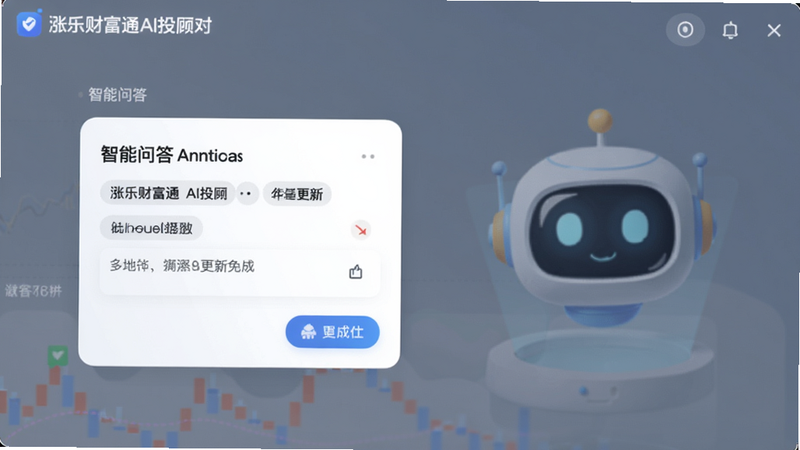 涨乐财富通AI投顾对话界面,展示智能问答卡片,背景柔和,带有机器人大头图标