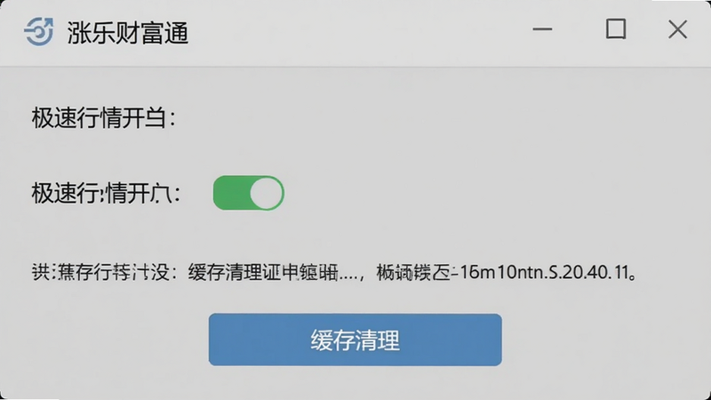 涨乐财富通设置界面截图,展示极速行情开关和缓存清理按钮,背景为浅灰,带有提示文字,画面简洁