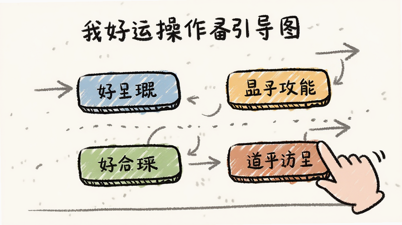 我好运操作界面引导图,标注各个按钮功能,手绘风格,简洁清晰