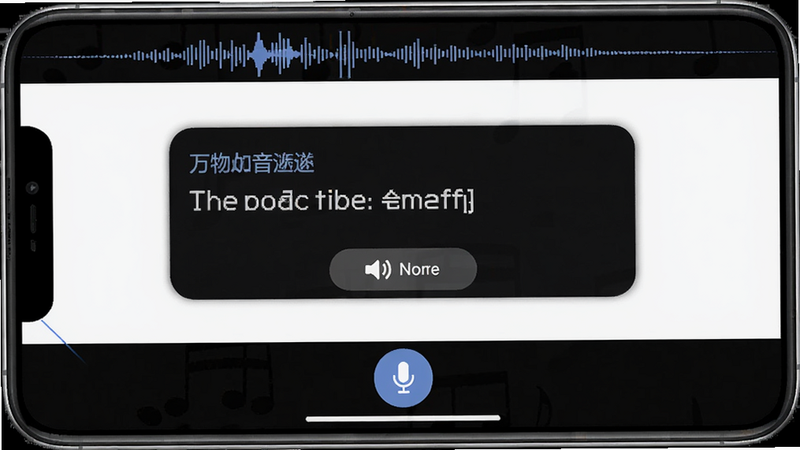 万物指南语音问答界面,底部有麦克风按钮,顶部显示语音波形,中央出现文字答案与朗读按钮,背景为纯白色