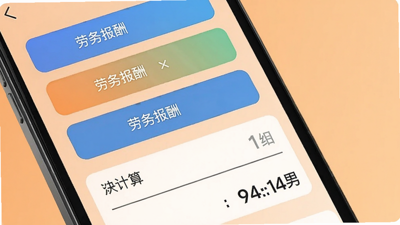 手机界面中列出多个收入类型选项按钮,每个按钮颜色不同,当前选中“劳务报酬”,下方输入框和计算结果清晰显示,背景为柔和橙色,突出多类型切换功能。