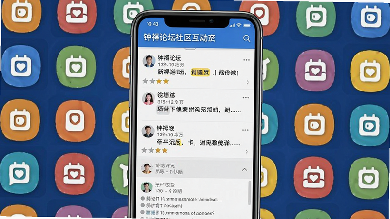 钟祥论坛社区互动界面预览,展示帖子列表和评论区域,背景为论坛图标元素,手机屏幕画面生动,体现用户活跃
