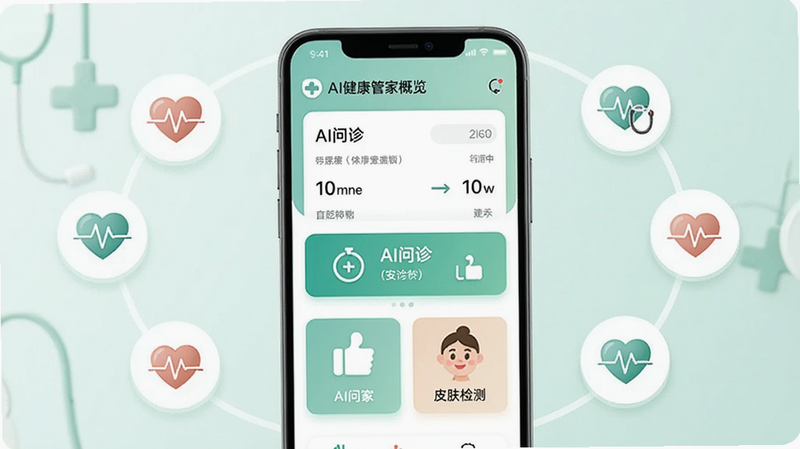 AI�����ܼ�������չʾ���ֻ���Ļ��ʾ�������ݸ�����AI������ں�Ƥ����⹦��ģ�飬����Ϊ����ɫҽ�Ʒ������������ࡣ��������Ϊ�ֻ����У���Χ�н���ͼ�껷��