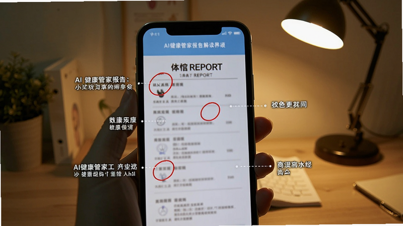 AI�����ܼұ��������棬�ֻ���Ļ����ʾһ��ģ������챨�浥���ؼ�ָ�걻��ɫȦ�������н������֣�����Ϊ������̨��