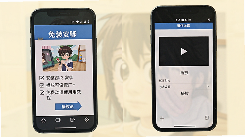 免费动漫使用教程截图,展示安装步骤或播放设置界面,手机屏幕显示操作指南,背景为浅色
