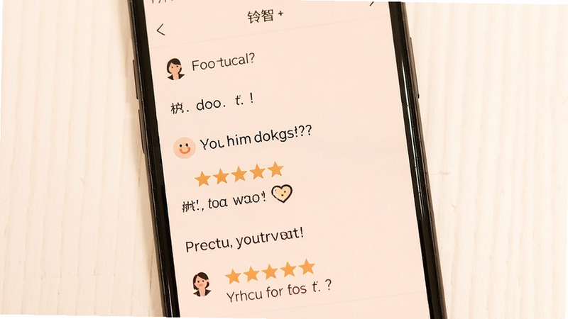 铃智铃用户好评截图,屏幕上显示多条五星评价和感谢词,背景为简约白色,画面主体为手机屏幕特写,色调温暖