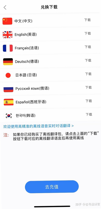 出国翻译通 语言列表 截图