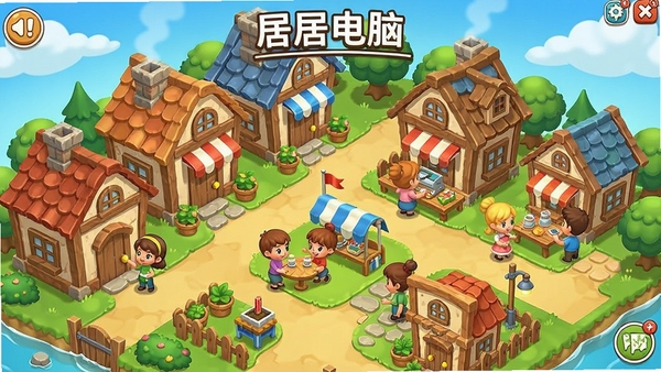 居居电脑版游戏主界面,卡通小镇,建筑布局,居民活动