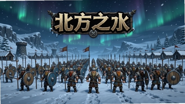 北方之光游戏主界面,维京军队在雪地战场列阵,背景有极光,画面居中