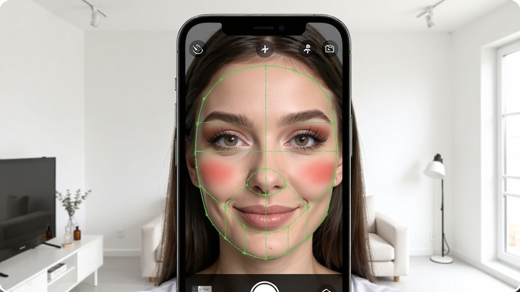 Makeover��������׷�ٹ�����ʾ��һ��Ů������������ֻ�����ͷ����Ļ�ϵ������������Ӱ�����죬�沿��������ɫ�����ǣ������Ǽ�Լ�İ�ɫ���䣬���߳��㣬͹������ʶ��׼��