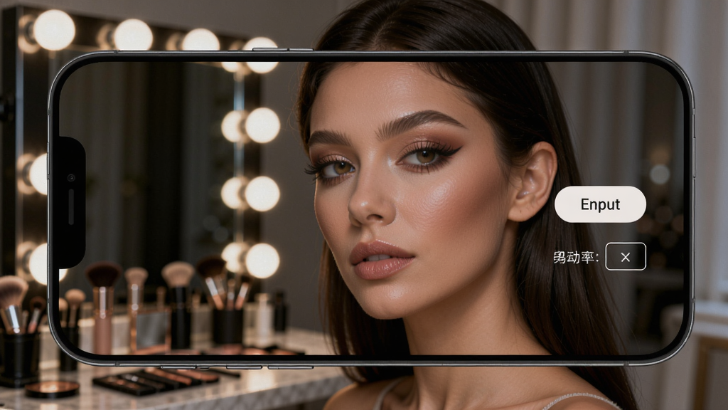 Makeover��������ױЧͼ���̣��ֻ���Ļ����ʾһ���Ѿ�����ȫױ��Ů����ף��Ա��е�����ť�ͷֱ���ѡ������ǻ�ױ���͵ƹ⣬���澫�����и߼���