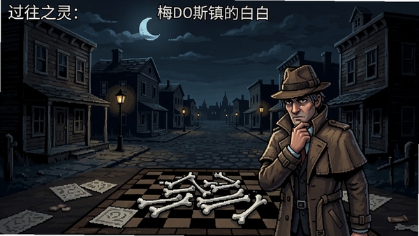 过往之灵:梅多斯镇的白骨 游戏截图 小镇夜景 侦探角色 棋盘