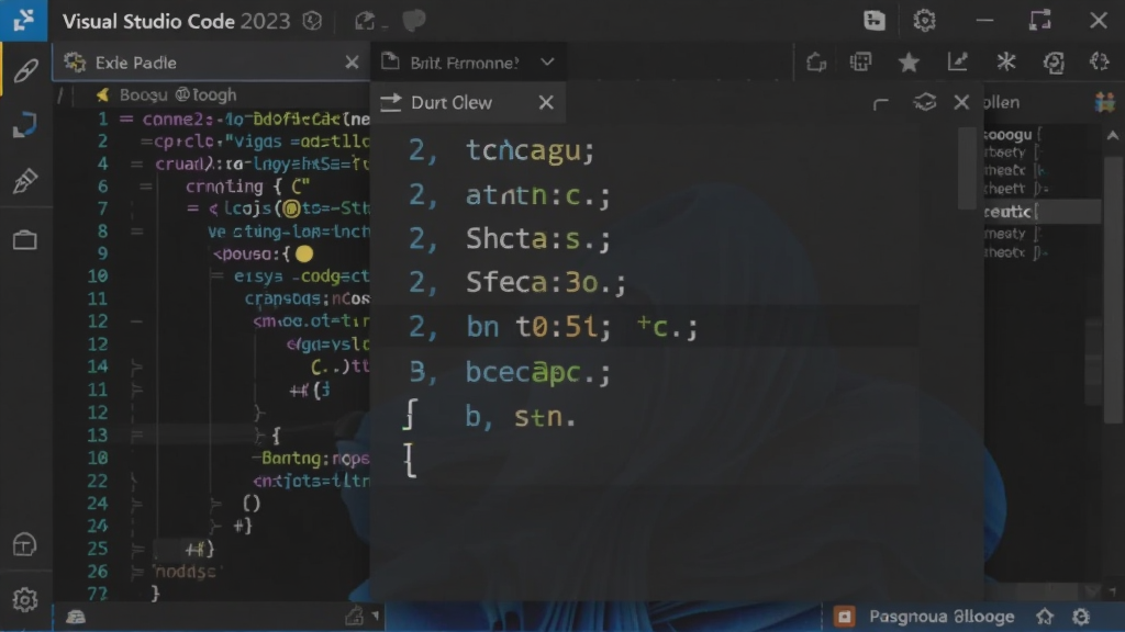 Visual Studio Code 2023中文版代码补全展示,半透明下拉框显示函数签名,光标在括号内闪烁,背景代码有颜色区分,适合Boogu模型生成