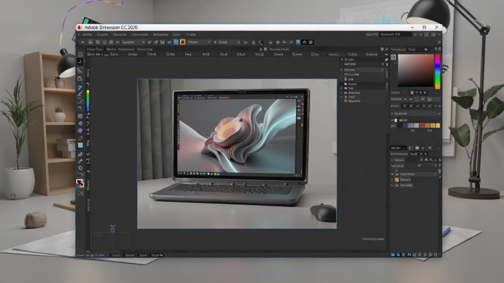 Adobe Dimension CC 2020中文版 3D设计软件界面展示,主体为软件主窗口,背景为产品渲染场景