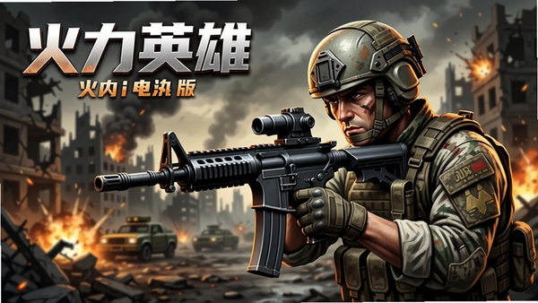火力英雄电脑版游戏主界面,一名特种兵持枪瞄准,背景是战火中的城市废墟