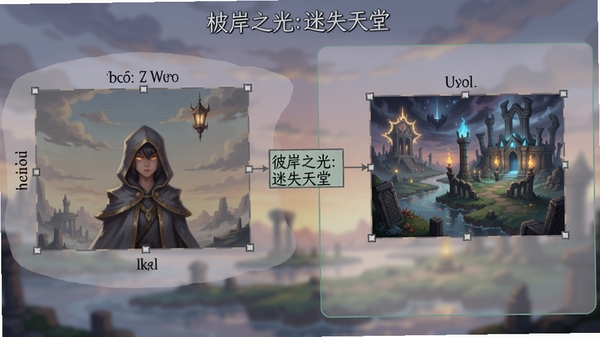 概括软件核心全貌,必须包含彼岸之光:迷失天堂;指定画面主体坐标与背景区域,适配Boogu模型生成