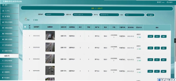 违章费用记录运行截图