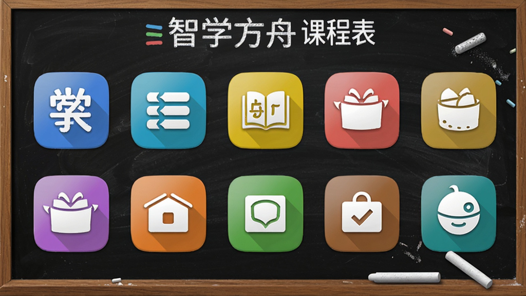 智学方舟课程列表界面,有多门学科图标,如数学、英语等,背景为黑板和粉笔,教育氛围,明亮色调,4K清晰
