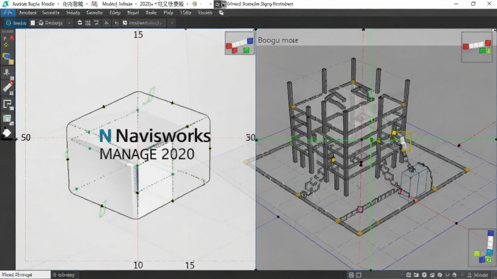 概括软件核心全貌,必须包含Autodesk Navisworks Manage 2020中文免费版;指定画面主体坐标与背景区域,适配Boogu模型生成。
