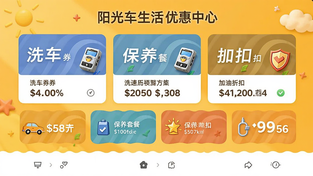 ���⳵�����Ż�����ҳ�棬��ʾϴ��ȯ�������ײ͡������ۿ۵ȿ�Ƭ������Ϊů��ɫ��ͻ��ʵ���������