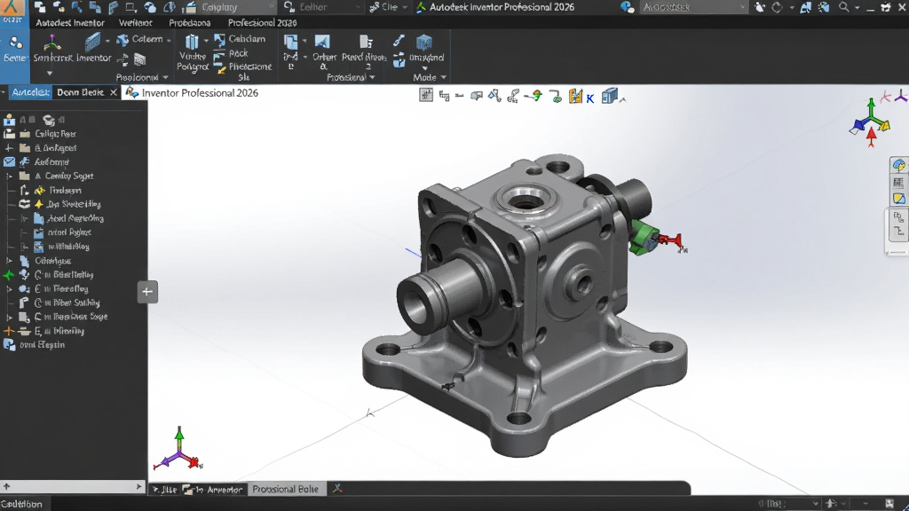 Autodesk Inventor Professional 2026���İ棬��ά��е������������棬�����������������ʾһ�������ļ�����װ���壬����Ϊ����ɫ���������ӽ�����б��ͻ��������רҵ�к�����С�